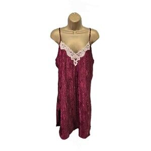 Maroon Chemise Night Dress Womens Lg Ivory Lace Coquette Sexy Flirty Boudoir